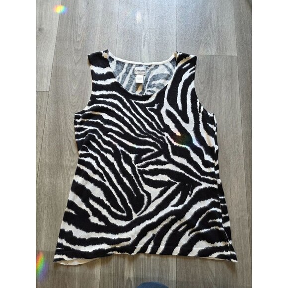 Chicos Zebra Print Sleeveless Tank Top Size 1 Cotton Blend Medium - Picture 3 of 6